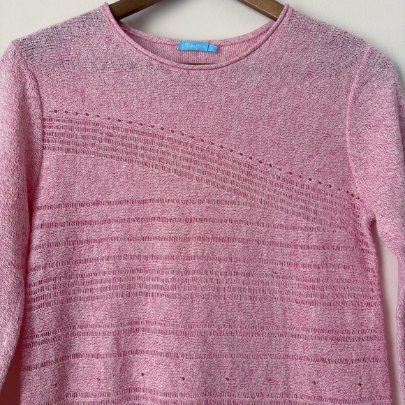 J. McLaughlin Open Knit Sweater Small Pink Linen Blend Pullover - Picture 2 of 8